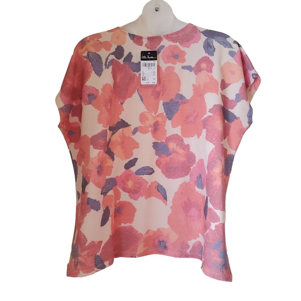 Ulla Popken 20‎ 22 Oversized Top Shirt Soft Floral Watercolor Print Chic - Picture 2 of 4
